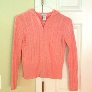 Loft Cable knit, Coral/Salmon zip up cardigan.